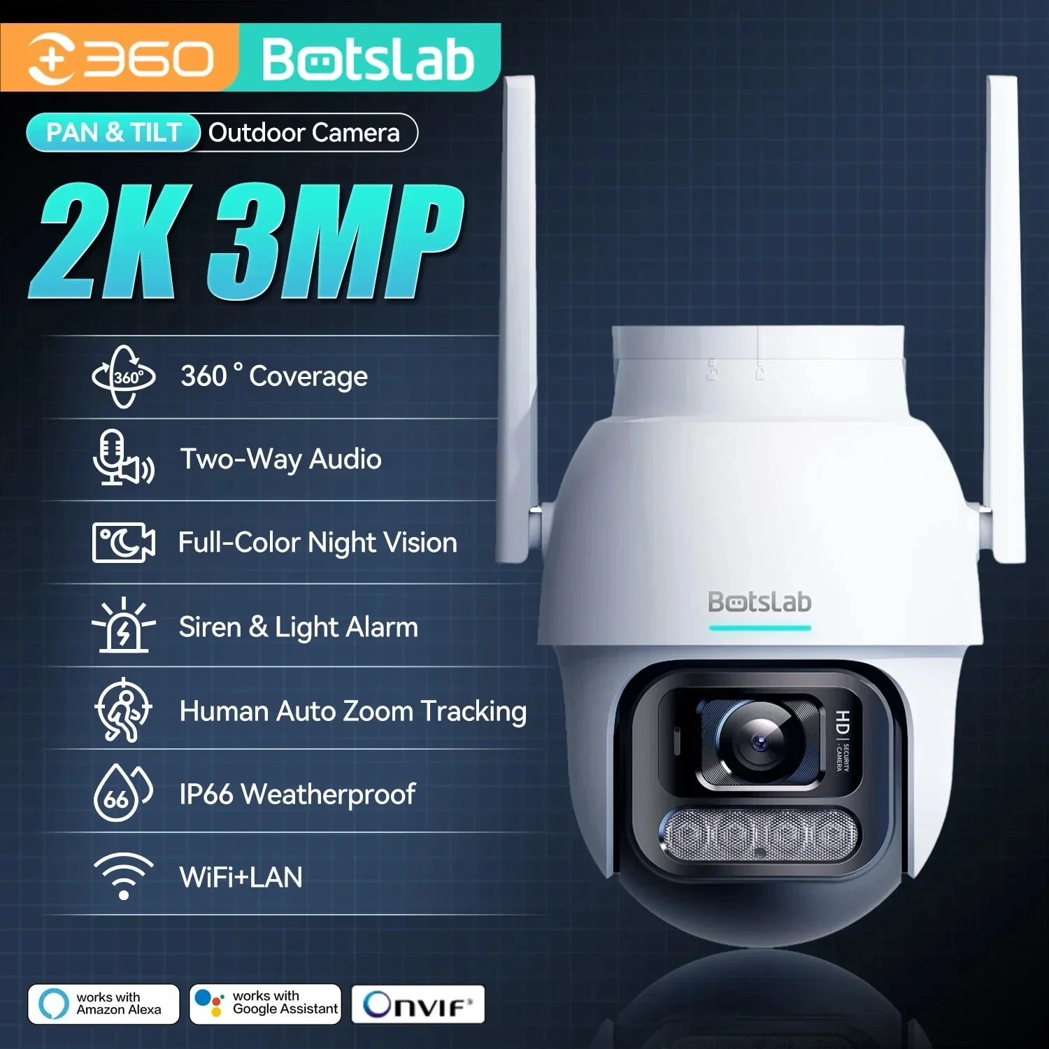kf-S4d7a84d919af4de9afb989810f91fbe58 Botslab 2K 3MP HD Outdoor Camera Wireless PTZ Smart Home Wi-Fi Camera CCTV Night Vision Siren and Light Alarm IP66 Weatherproof - Image 1