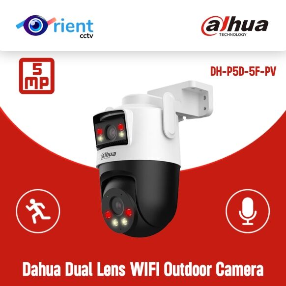 Dahua Dual Lens WIFI Outdoor Camera  DH-P5D-5F-PV 5+5MP IR 40M & Full Color IP66 built-in Mic & Spk Human Detection Pan & Tilt - Image 1