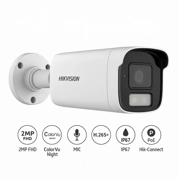 Hikvision DS-2CD1T23G2-LIU 2MP ColorVu Bullet IP Camera with Built-in Mic – H.265+, IP67, Night Color, Pakistan - Image 1