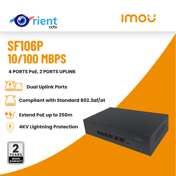 1 IMOU SF106P 4 Port PoE 45W Switch with 2 Uplink Ports 250m Long Range - Image 1