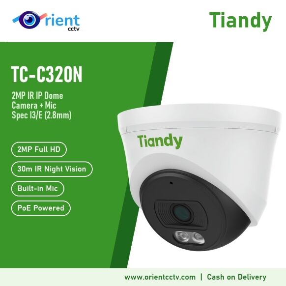 Tiandy TC-C320N I3/E 2MP IP Dome Camera with Mic | 2.8mm, 30m IR Night Vision, PoE, H.265 Tiandy TC-C320N I3/E 2MP IP Dome Camera with Mic | 2.8mm, 30m IR Night Vision, PoE, H.265