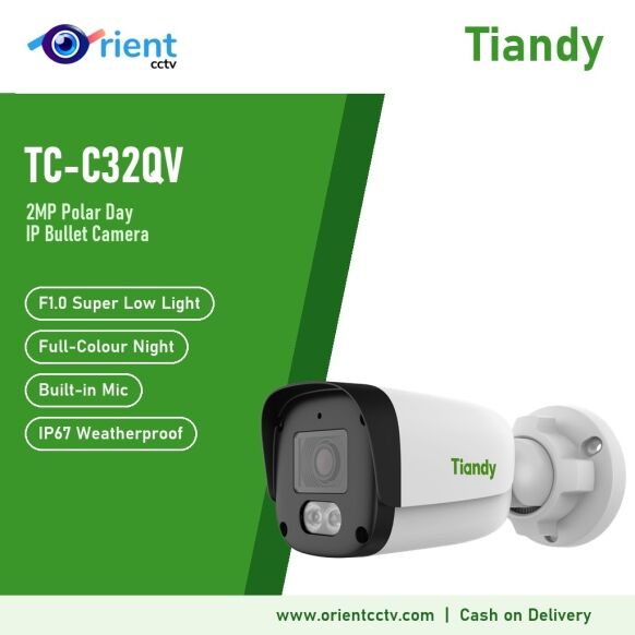 Tiandy TC-C32QV 2MP Polar Day IP Bullet Camera | 2.8mm F1.0, Full-Colour Night Vision, 15m White Light, Built-in Mic, IP67