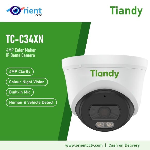 Tiandy TC-C34XN 4MP Color Maker IP Dome Camera | 2.8mm, White Light + 30m IR, Built-in Mic, Human & Vehicle Detection Tiandy TC-C34XN 4MP Color Maker IP Dome Camera | 2.8mm, White Light + 30m IR, Built-in Mic, Human & Vehicle Detection