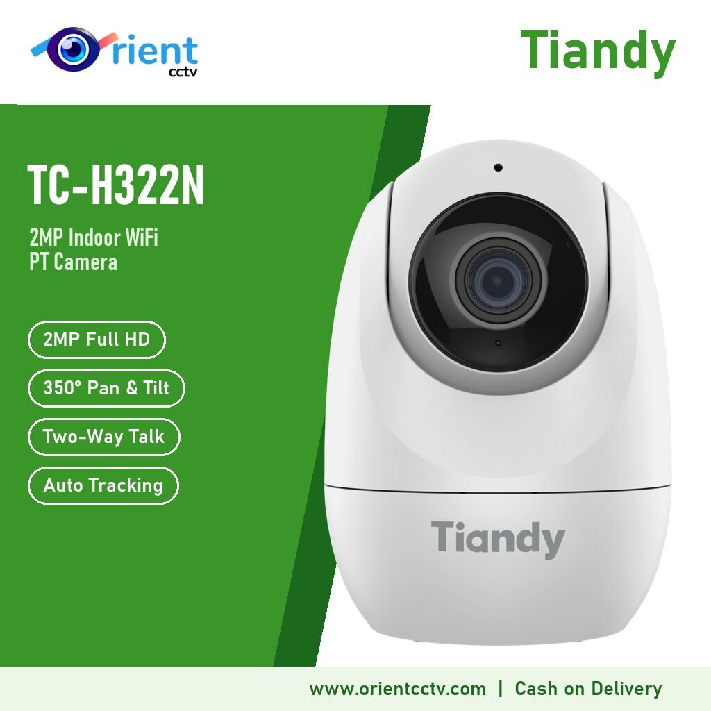 Tiandy TC-H322N 2MP Indoor WiFi PT Camera | 350° Pan & Tilt, Two-Way Talk, Auto Tracking, 15m IR, MicroSD Tiandy TC-H322N 2MP Indoor WiFi PT Camera | 350° Pan & Tilt, Two-Way Talk, Auto Tracking, 15m IR, MicroSD