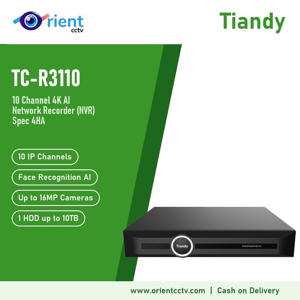 Tiandy TC-R3110 4HA 10 Channel 4K AI NVR | Face Recognition, Up to 16MP Cameras, 100Mbps, 4K HDMI, 1 HDD up to 10TB Tiandy TC-R3110 4HA 10 Channel 4K AI NVR | Face Recognition, Up to 16MP Cameras, 100Mbps, 4K HDMI, 1 HDD up to 10TB