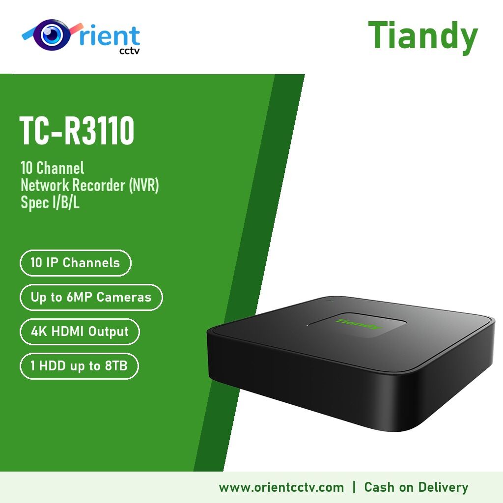 Tiandy TC-R3110 I/B/L 10 Channel NVR | Up to 6MP Cameras, 4K HDMI + VGA, 1 HDD up to 8TB, H.265 Tiandy TC-R3110 I/B/L 10 Channel NVR | Up to 6MP Cameras, 4K HDMI + VGA, 1 HDD up to 8TB, H.265