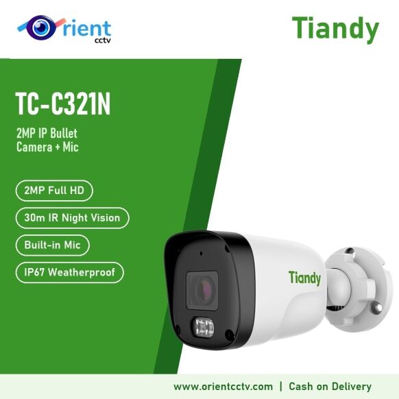 Tiandy TC-C321N 2MP IP Bullet Camera with Mic | 2.8mm, 30m IR Night Vision, IP67, H.265 Tiandy TC-C321N 2MP IP Bullet Camera with Mic | 2.8mm, 30m IR Night Vision, IP67, H.265
