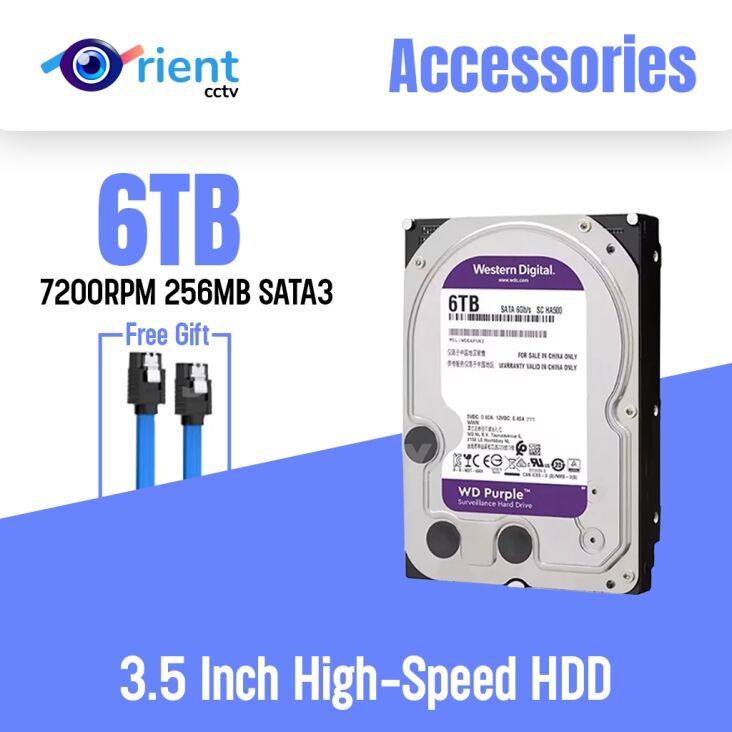 100% Original Western Digital WD Purple 6TB 3.5 HDD Security Surveillance HDD Hard Drive SATA 7200 rpm WD64PURZ - Image 1