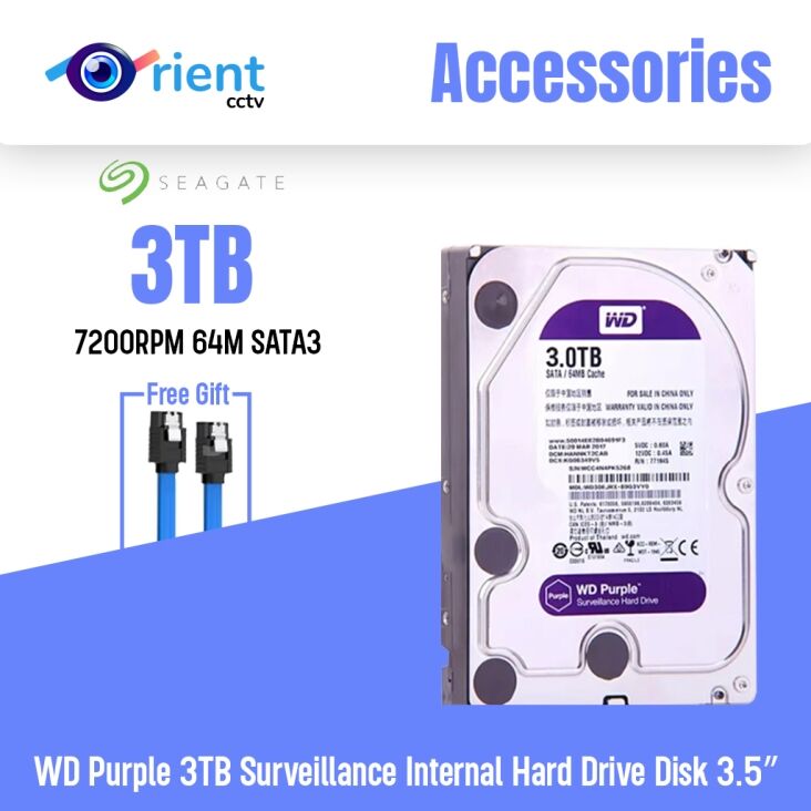 WD Purple 3TB Surveillance Internal Hard Drive Disk 3.5″ 64M Cache SATA III 6Gb/s HDD HD Harddisk for CCTV DVR NVR COMPUTER - Image 1