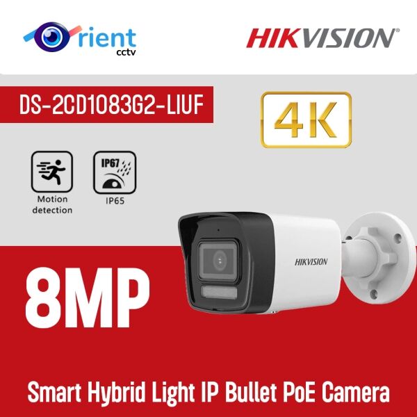 Ⲏіkvіsіon DS-2CD1083G2-LIUF 4K 8MP Smart Hybrid Light IP Bullet PoE Camera, H.265+ IP67, Human and Vehicle Detection, Built-in Microphone, Compatible with Hikvision NVR - Image 1