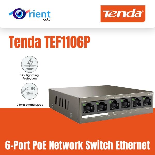 Tenda TEF1106P 6-Port PoE Network Switch Ethernet Switch Hub 4 PoE Ports 63W, Plug and Play for Office Network, Home Network(TEF1106P-4-63W) - Image 1