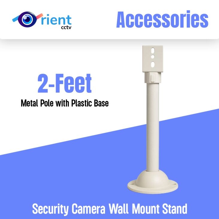 2-Feet Security Camera Wall Mount Stand – Metal Pole with Plastic Base – Heavy Duty for Indoor/Outdoor Use - Image 1