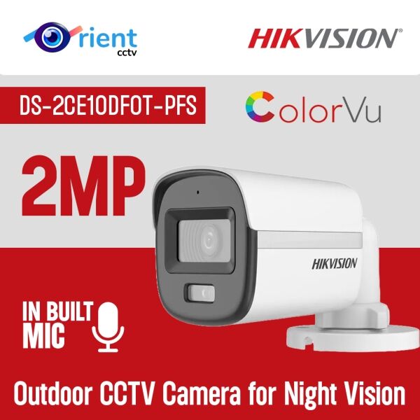 HIKVISION DS-2CE10DF0T-PFS 2MP ColorVu Bullet Camera – Built-in Mic, Full HD 1080p, IP67 | Outdoor CCTV Camera for Night Vision - Image 1