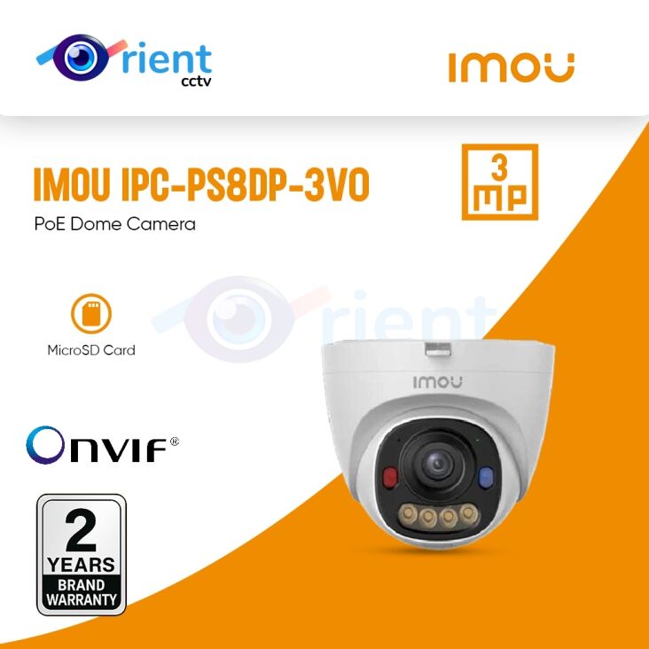 IMOU 3MP PoE Dome Camera IPC-PS8DP-3V0 – HD CCTV Security, PoE, ONVIF & MicroSD Support