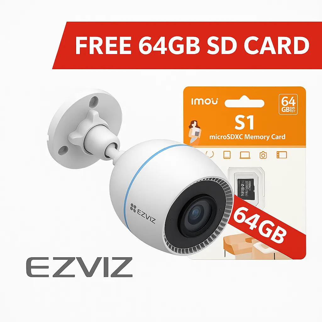 EZVIZ_H3c_Bundle_Final EZVIZ H3c 2MP Outdoor Wi-Fi Bullet Camera + Free 64GB SD Card | Full Color Night Vision | Motion Detection | IP67 Waterproof - Image 1