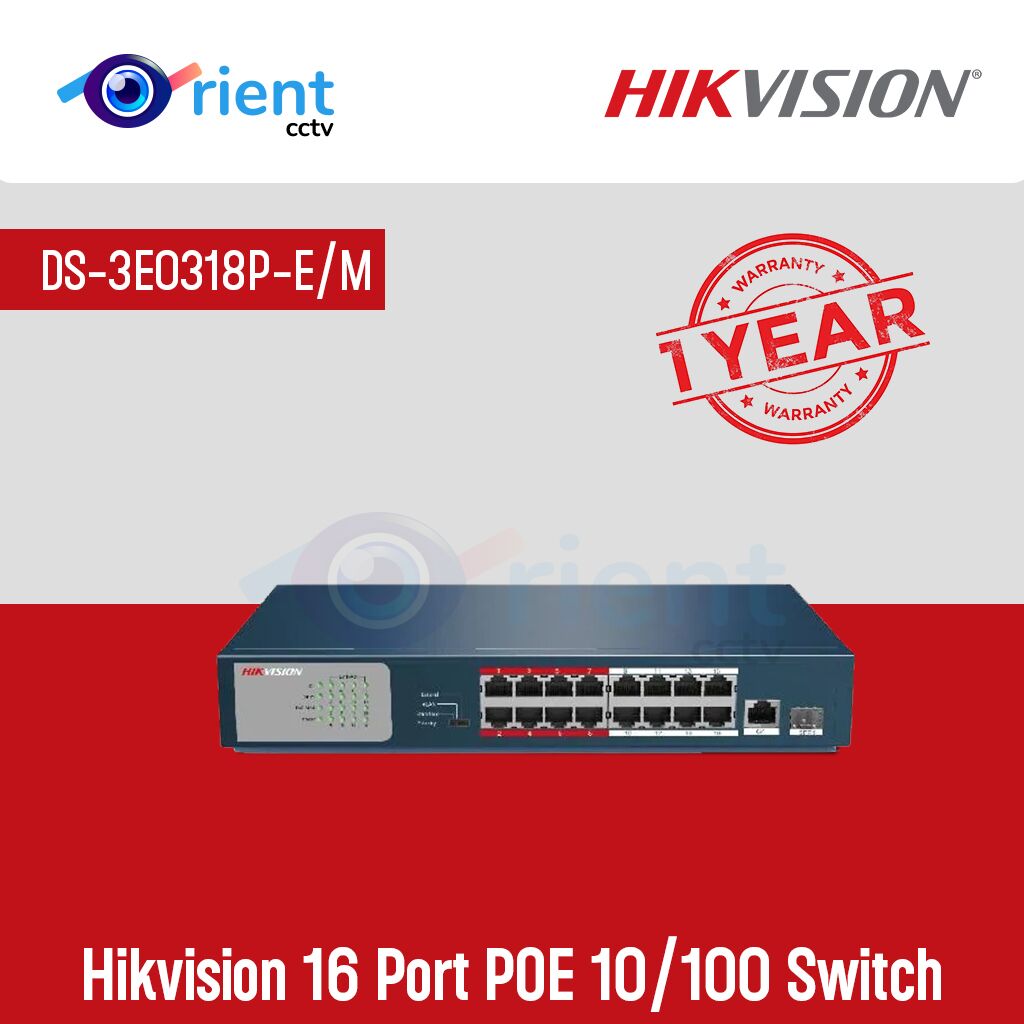 HIKVISION DS-3E0318P-E M 16 Port POE 10 100 Switch HIKVISION DS-3E0318P-E/M 16 Port POE 10/100 Switch - Image 1