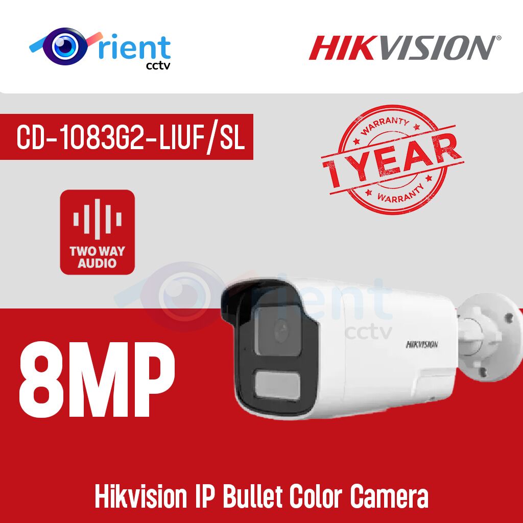 Hikvision CD-1083G2-LIUF SL 8MP IP Bullet Color Two Way Talk Camera Hikvision CD-1083G2-LIUF/SL 8MP IP Bullet Color Two Way Talk Camera - Image 1