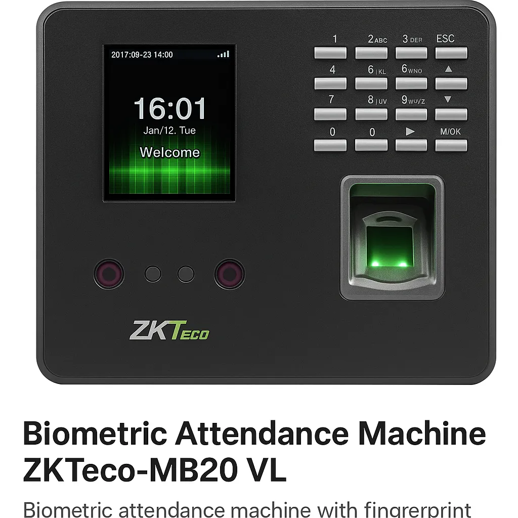 A_digital_photograph_features_the_ZKTeco_MB20_VL_B ZKTeco MB20 VL Biometric Attendance Machine – Face & Fingerprint Scanner with Attendance Reports – Ideal for Offices, Schools & Shops in Pakistan - Image 1
