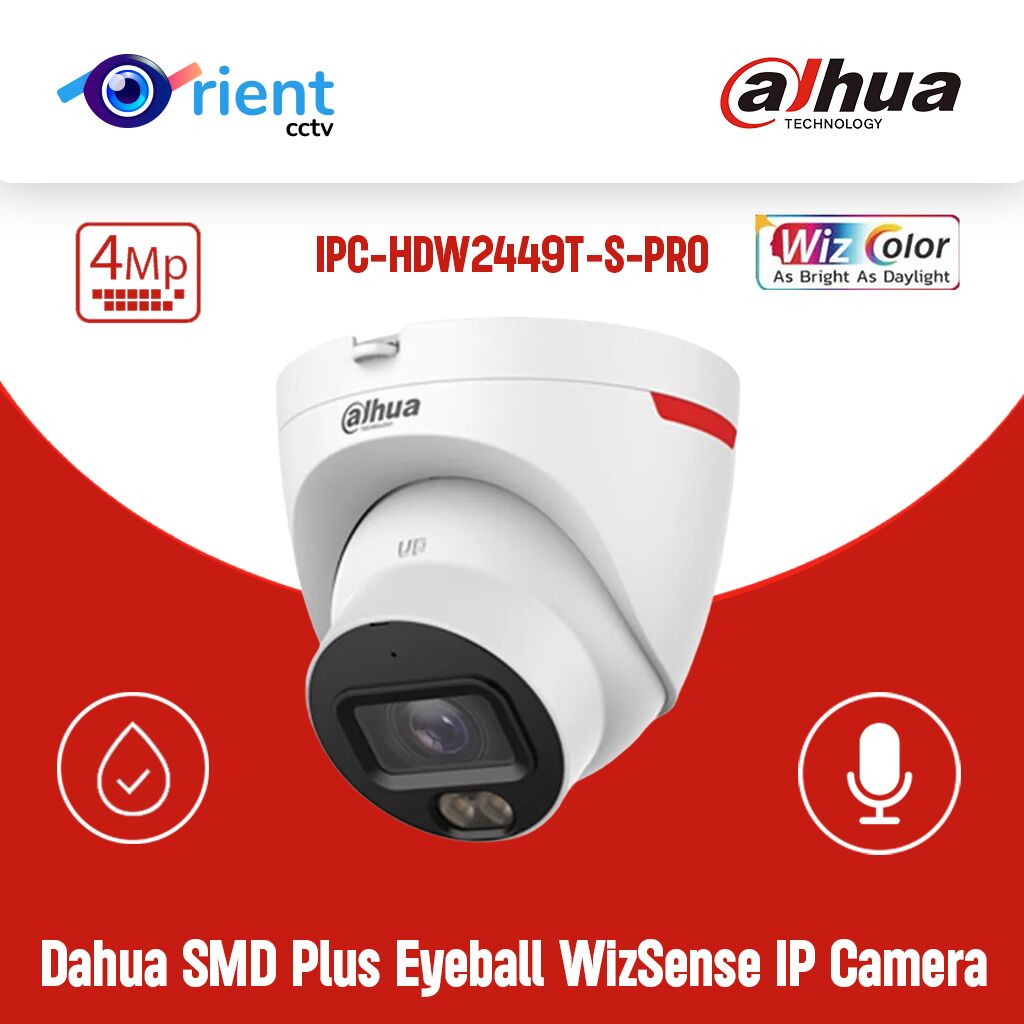 30 Dahua IPC-HDW2449T-S-PRO 1/1.8" CMOS 4MP Built-in MIC IP67 24 hours full color POE SMD Plus Eyeball WizSense ip Camera - Image 1