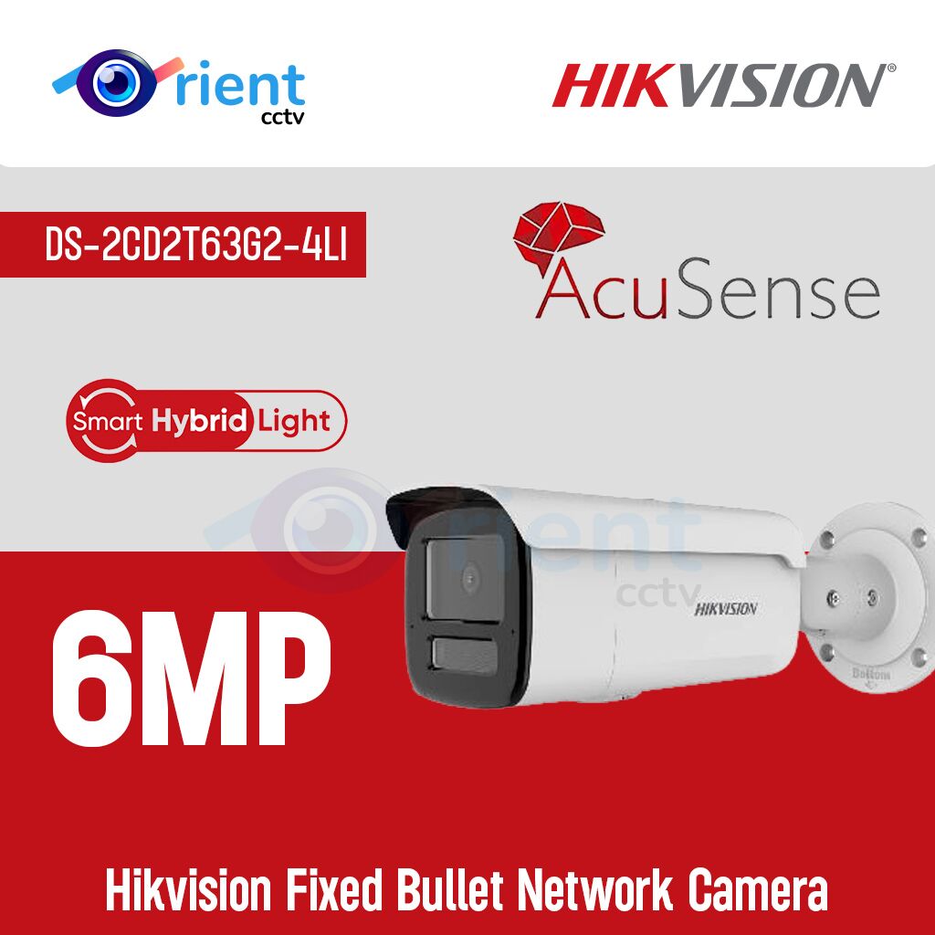 Hikvision DS-2CD2T63G2-4LI 6MP Acusense Smart Hybrid Light Fixed Bullet Network Camera Hikvision DS-2CD2T63G2-4LI 6MP Acusense Smart Hybrid Light Fixed Bullet Network Camera - Image 1