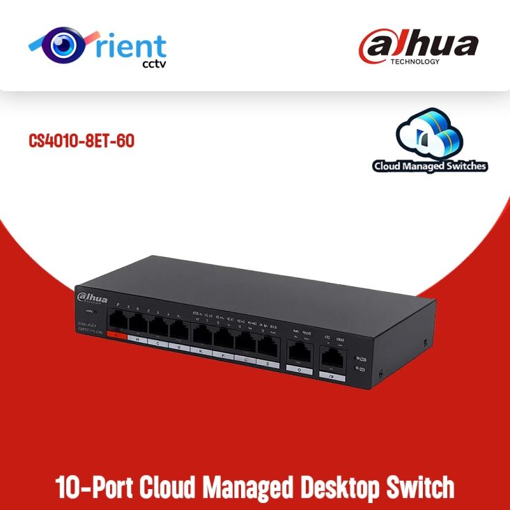 Dahua CS4010-8ET-60 – 10-Port Cloud Managed Desktop Switch with 8-Port PoE – Uplink & Loop Protection - Image 1