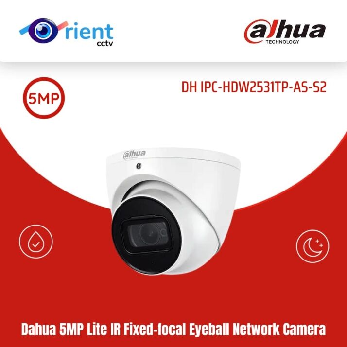 5mp Dahua DH-IPC-HDW2531TP-AS-S2 5MP IP Dome Security Camera with Built-in Microphone & Smart IR Night Vision - Image 1