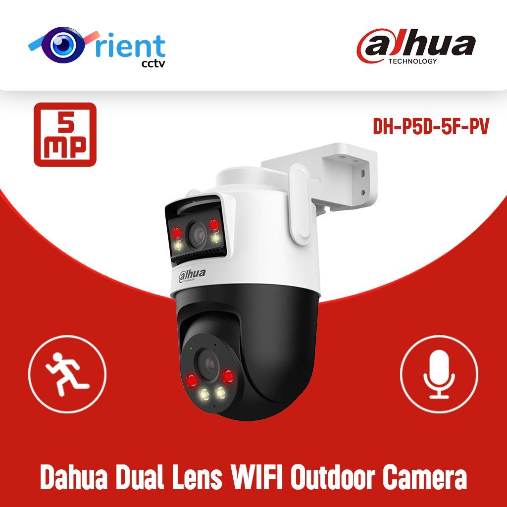 23 Dahua Dual Lens WIFI Outdoor Camera DH-P5D-5F-PV 5+5MP IR 40M & Full Color IP66 built-in Mic & Spk Human Detection Pan & Tilt - Image 1