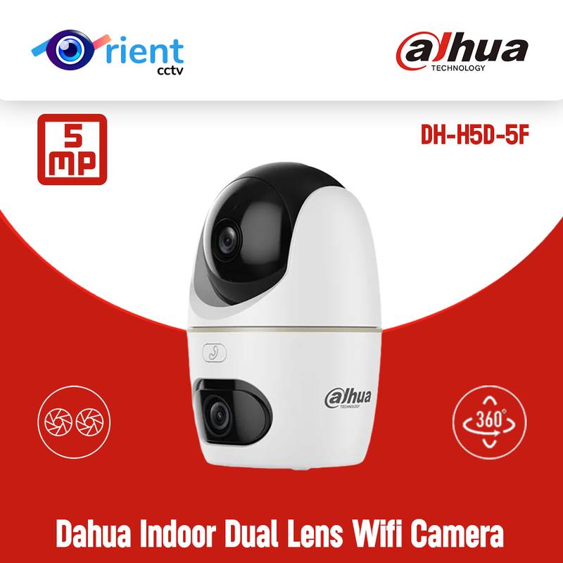 28 Dahua Indoor Dual Lens Wifi Camera DH-H5D-5F 5+5MP 3.6MM IR 30M & Full Color 30M Pan & Tilt built-in Mic & Spk Human Detection - Image 1