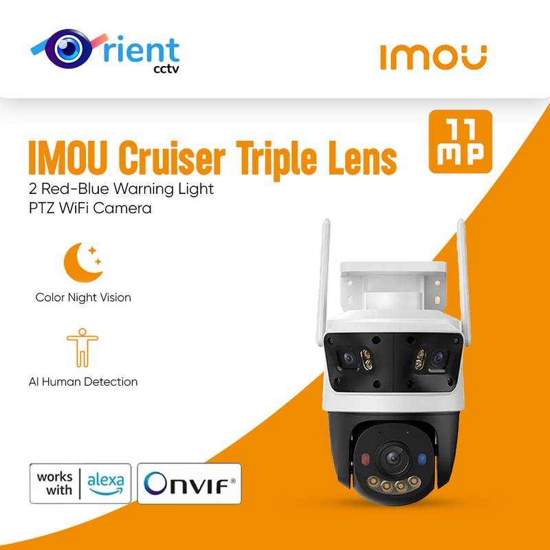 18 IMOU Cruiser Triple Lens Outdoor 11MP Camera 2 Red-Bule Warning Light PTZ WiFi Camera Vehicle & Human Detection Surveillance Monitor - Image 1