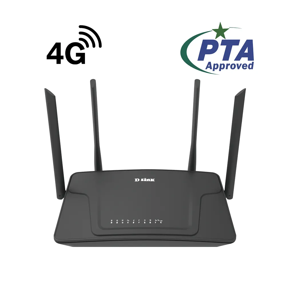 router_with_logos D-Link DWR-M920 N300 4G LTE Wireless Router with SIM Slot | Up to 300Mbps | 4 Antennas | PTCL/Zong/Jazz/Telenor Support - Image 1
