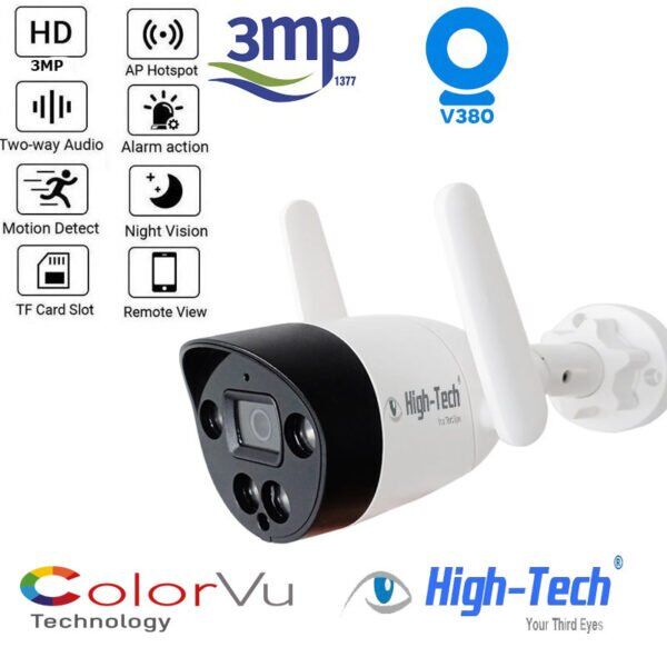 WIFI Camera Outdoor 3MP 1296P HIGH TECH IP F33 ONVIF Camera Waterproof Full-color Night Vision Starlight V380 Pro Camera