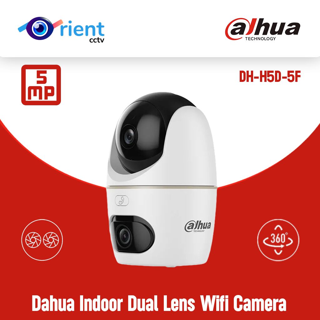 28 Dahua Indoor Dual Lens Wifi Camera DH-H5D-5F 5+5MP 3.6MM IR 30M & Full Color 30M Pan & Tilt built-in Mic & Spk Human Detection - Image 1