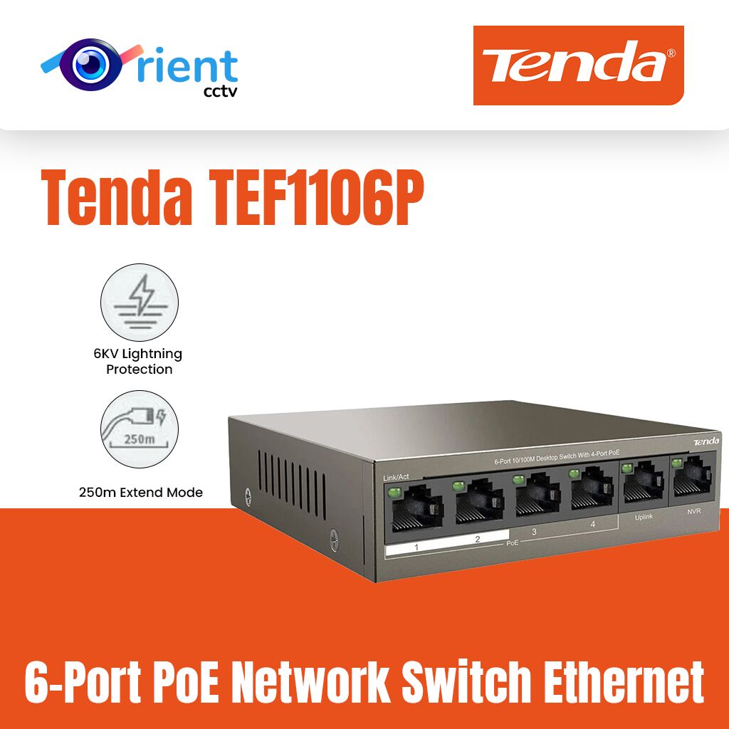 8 Tenda TEF1106P 6-Port PoE Network Switch Ethernet Switch Hub 4 PoE Ports 63W, Plug and Play for Office Network, Home Network(TEF1106P-4-63W) - Image 1