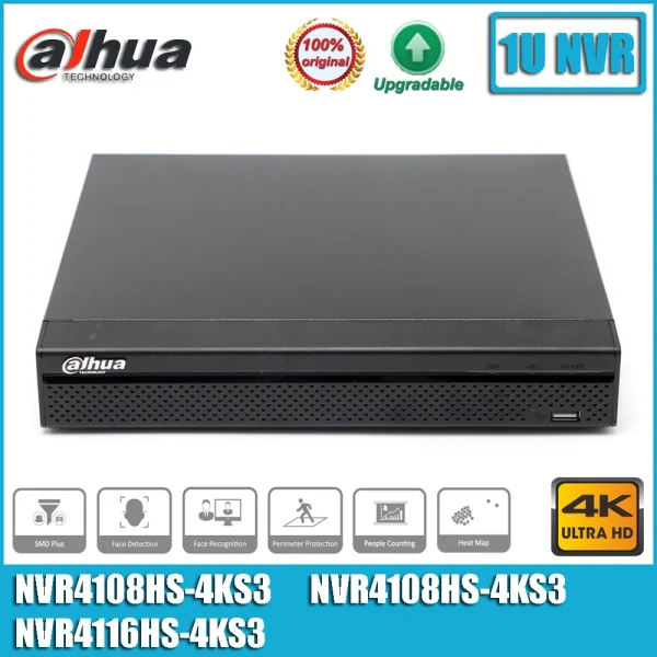 Original Dahua NVR4104HS-4KS3 NVR4108HS-4KS3 and NVR4116HS-4KS3 4/8/16 Channel 4K NVR Compact 1U 1HDD Network Video Recorder