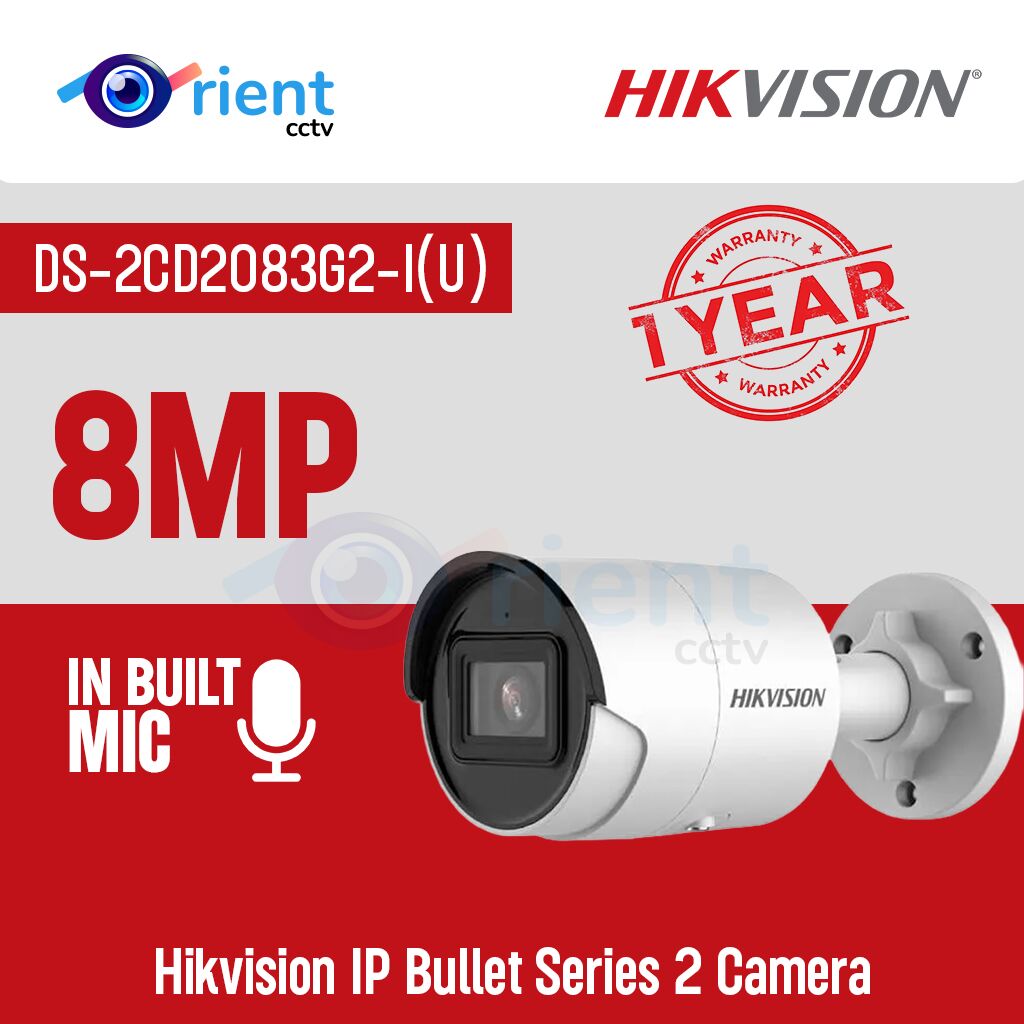 Hikvision 8MP IP Bullet DS-2CD2083G2-I(U) Series 2 camera with Mic Hikvision 8MP IP Bullet DS-2CD2083G2-I(U) Series 2 camera with Mic - Image 1