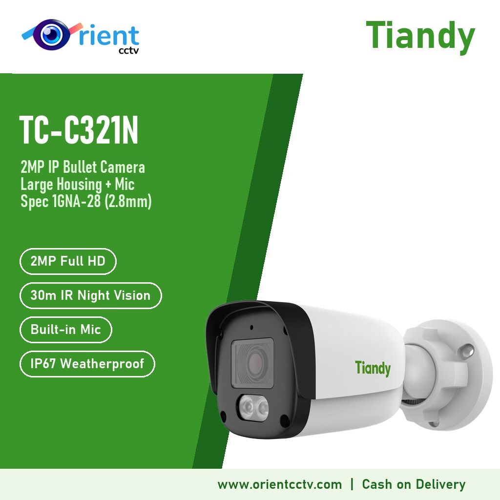 Tiandy TC-C321N 1GNA-28 2MP IP Bullet Camera with Mic (Large Housing) | 2.8mm, 30m IR, IP67, H.265 Tiandy TC-C321N 1GNA-28 2MP IP Bullet Camera with Mic (Large Housing) | 2.8mm, 30m IR, IP67, H.265