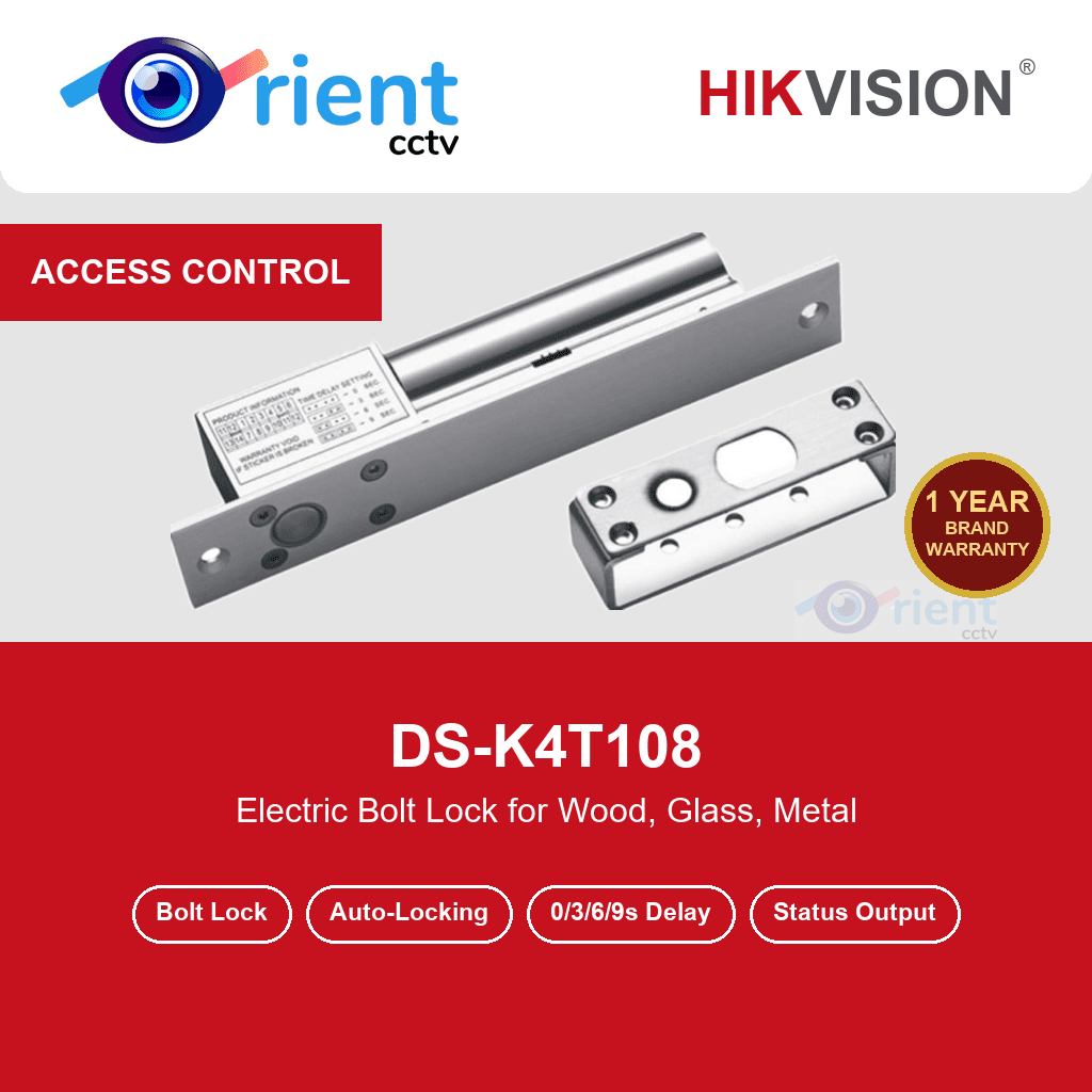 HIKVISION DS-K4T108 Bolt Electric Lock | Wooden Glass Metal Doors | Auto-Locking | Door Status Output HIKVISION DS-K4T108 Bolt Electric Lock | Wooden Glass Metal Doors | Auto-Locking | Door Status Output