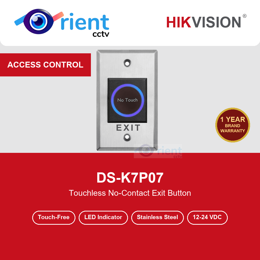 HIKVISION DS-K7P07 Touchless Exit Button | No-Touch Infrared Release | Stainless Steel | LED Indicator HIKVISION DS-K7P07 Touchless Exit Button | No-Touch Infrared Release | Stainless Steel | LED Indicator