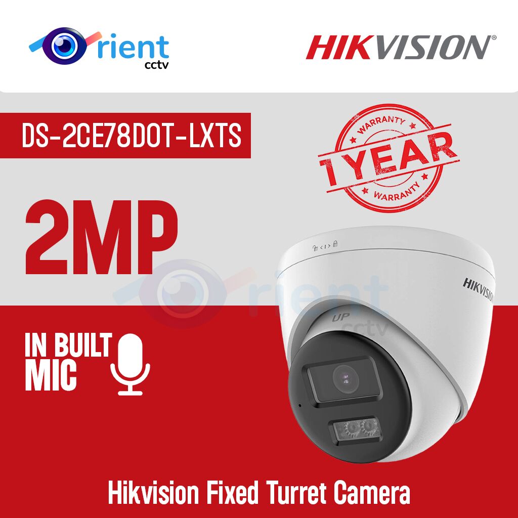 Hikvision DS-2CE78D0T-LXTS 2MP Two Way Audio & Siren Fixed Turret Camera Hikvision DS-2CE78D0T-LXTS 2MP Two Way Audio & Siren Fixed Turret Camera - Image 1
