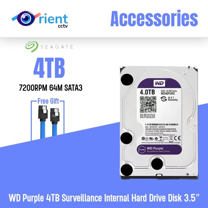 WD Purple 4TB Surveillance Internal Hard Drive Disk 3.5" 64M Cache SATA III 6Gb/s HDD HD Harddisk for CCTV DVR NVR PC COMPUTER - Image 1