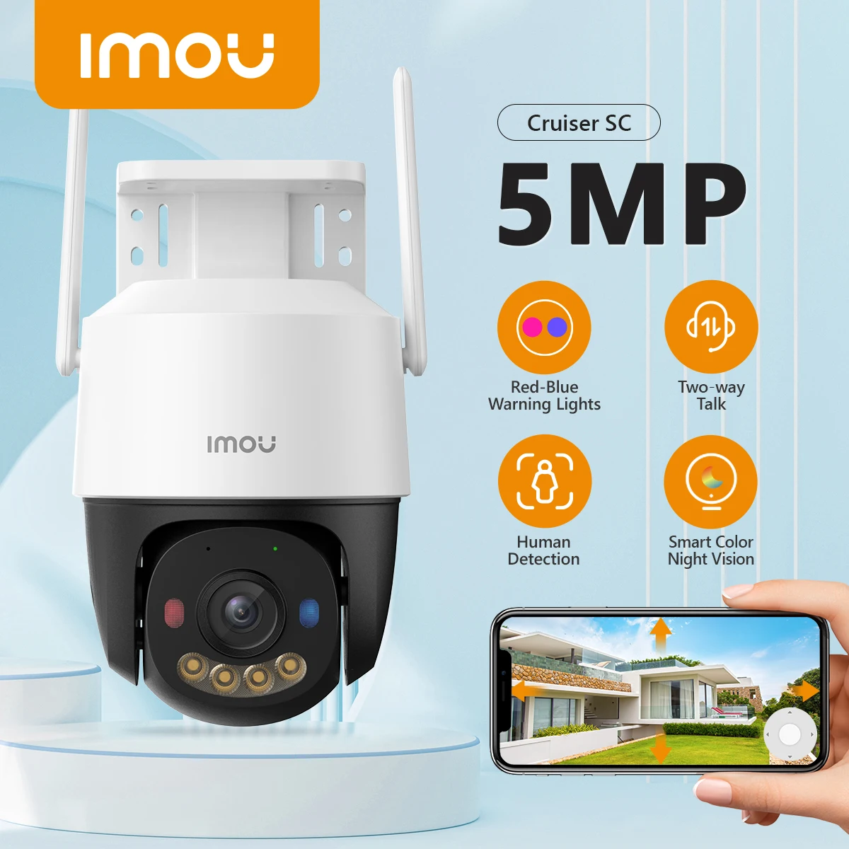 IMOU Cruiser SC 5MP Wi-Fi Camera Red-Blue Warning Lights Outdoor Security Camera Full-Color Night Vision AI Human Detection IP66