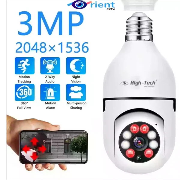 Bulb Camera 3MP HIGH TECH 360 Rotate Auto Tracking V380 Pro SD03 Wireless Wifi PTZ IP