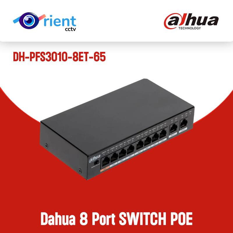56 Dahua HUB - 8 Port SWITCH POE Unmanaged DH-PFS3010-8ET-65 - Image 1