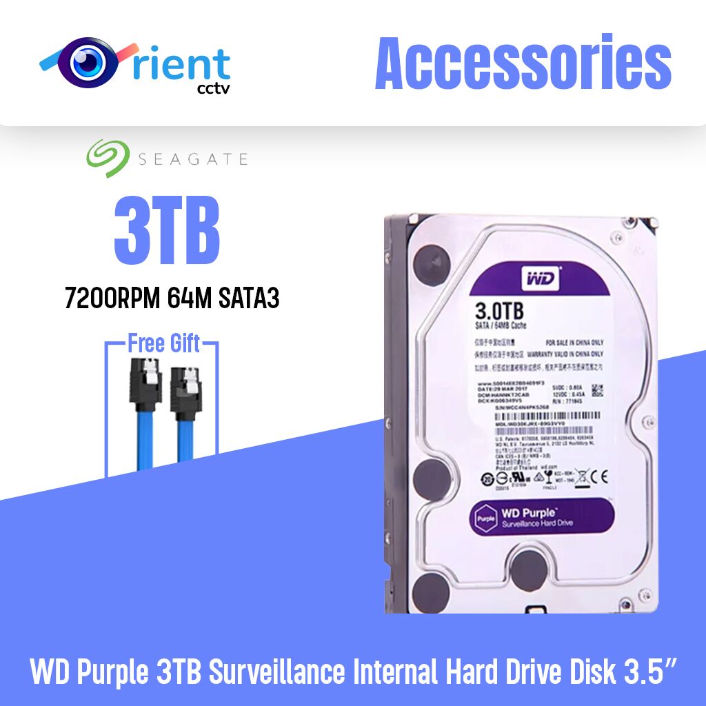 WD Purple 3TB Surveillance Internal Hard Drive Disk 3.5″ 64M Cache SATA III 6Gb/s HDD HD Harddisk for CCTV DVR NVR COMPUTER - Image 1