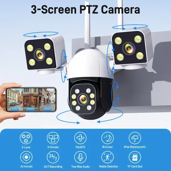 V380 Pro Smart WiFi Security Cameras 9MP 4K 3 Lens 3 Screens Waterproof Wireless CCTV PTZ 360 Intelligent Outdoor Surveillance Camera - Image 1