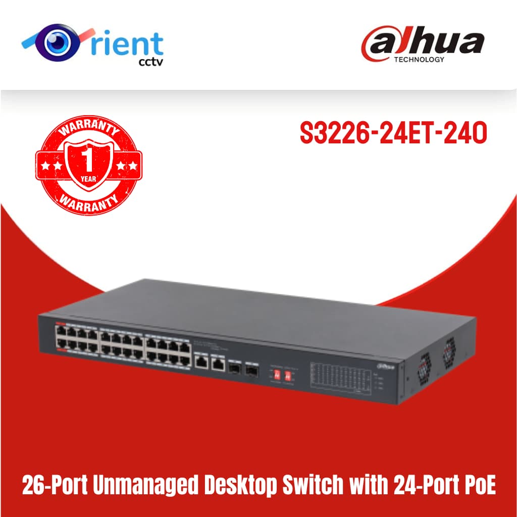 dh-S3006-4ET-36 (6) Dahua S3226-24ET-240 PoE Network Switch with 24 PoE Ports & 2 Uplink Ports - Image 1