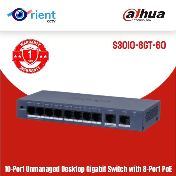 dh-S3006-4ET-36 (9) Original Dahua S3010-8GT-60 8-Port Gigabit PoE Switch | 60W PoE Budget | Plug & Play Security Networking - Image 1