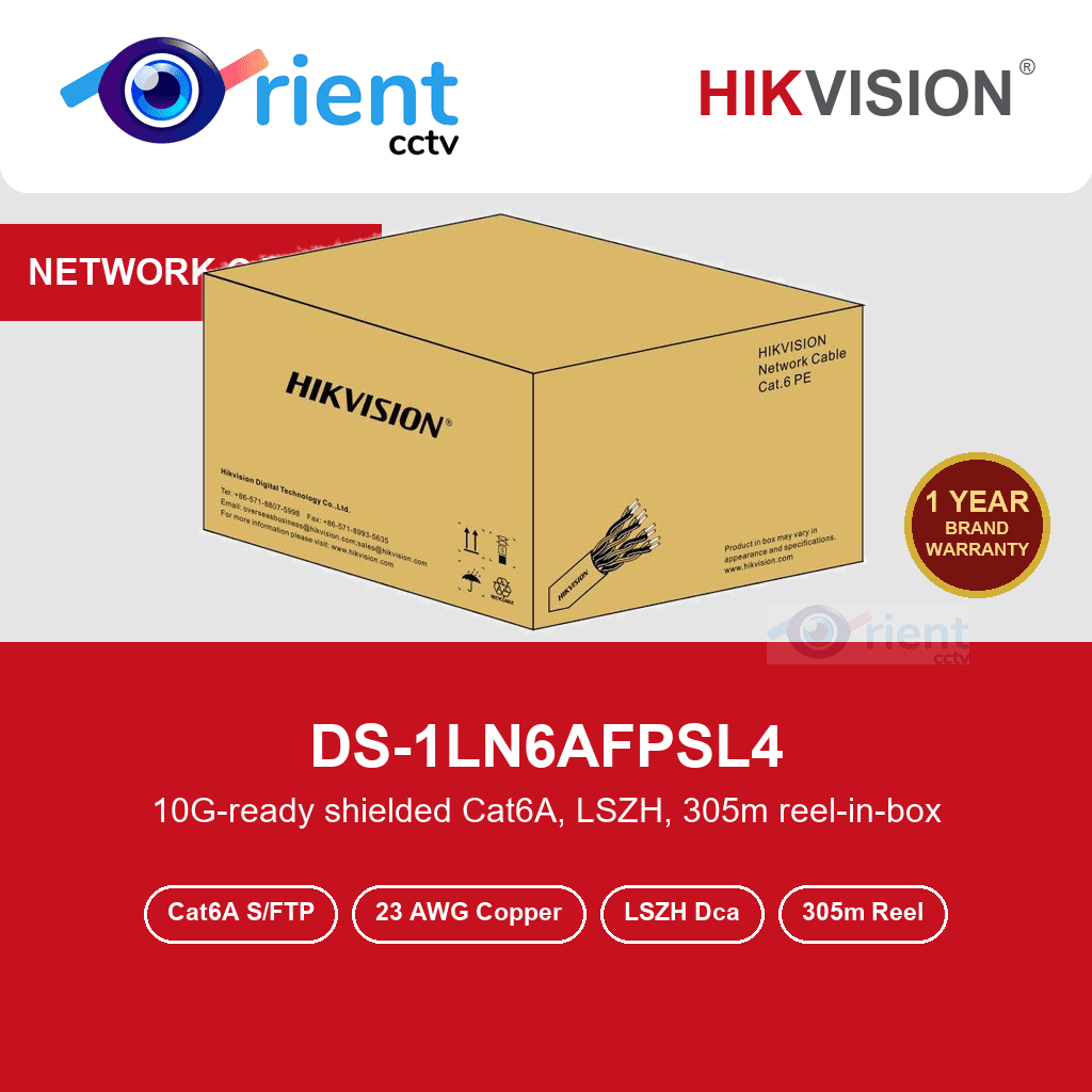 Hikvision DS-1LN6AFPSL4 Cat6A S/FTP Shielded Cable | 23 AWG Solid Copper | LSZH CPR Dca | 305m Reel-in-Box | Blue Hikvision DS-1LN6AFPSL4 Cat6A S/FTP Shielded Cable | 23 AWG Solid Copper | LSZH CPR Dca | 305m Reel-in-Box | Blue