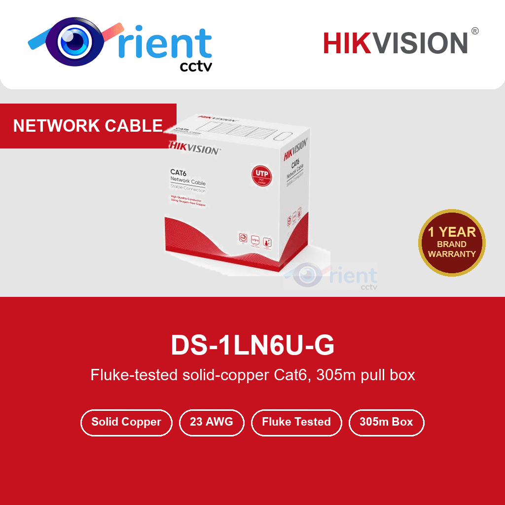 Hikvision DS-1LN6U-G Cat6 UTP Network Cable | 23 AWG Solid Pure Copper | Fluke Tested | 305m Box | Grey Hikvision DS-1LN6U-G Cat6 UTP Network Cable | 23 AWG Solid Pure Copper | Fluke Tested | 305m Box | Grey
