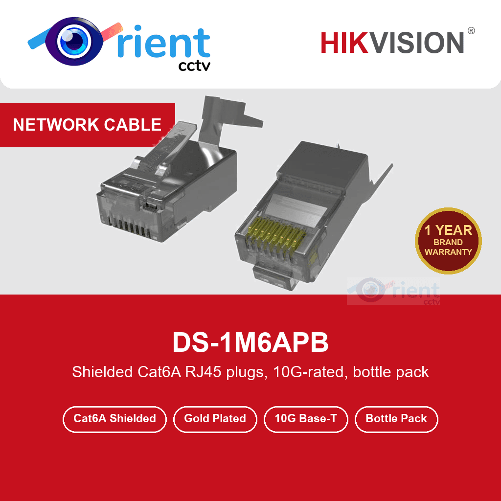 Hikvision DS-1M6APB Cat6A Shielded RJ45 Connector | 15µ Gold-Plated Contacts | 10G Base-T | Bottle Pack Hikvision DS-1M6APB Cat6A Shielded RJ45 Connector | 15µ Gold-Plated Contacts | 10G Base-T | Bottle Pack